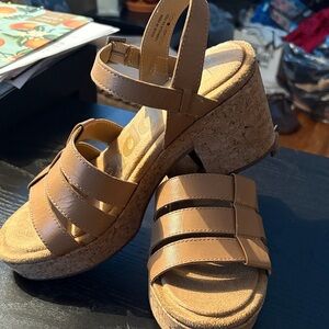 Hush Puppies Bounce platform sandal cork block heel tan size 7